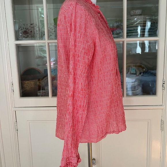 Agnes B. Cotton Gingham Button Down Blouse, Size M-L/44, Red & White - Picture 9 of 10